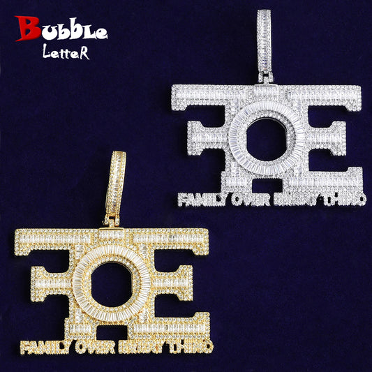 Bubble Letter Iced Out FOE Family Over Everything Necklace Pendant for Men Hip Hop Jewelry