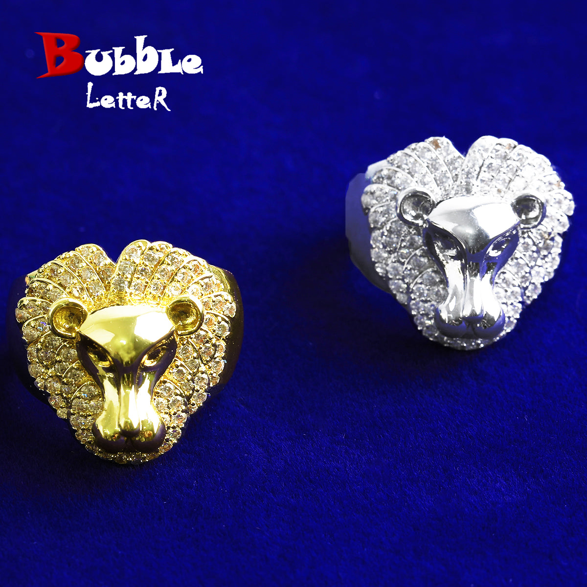 Bubble Letter Iced Out Cow Head Ring for Men Real Gold Plated Cubic Zirconia Hip Hop Jewelry