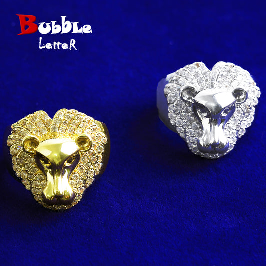 Bubble Letter Iced Out Cow Head Ring for Men Real Gold Plated Cubic Zirconia Hip Hop Jewelry