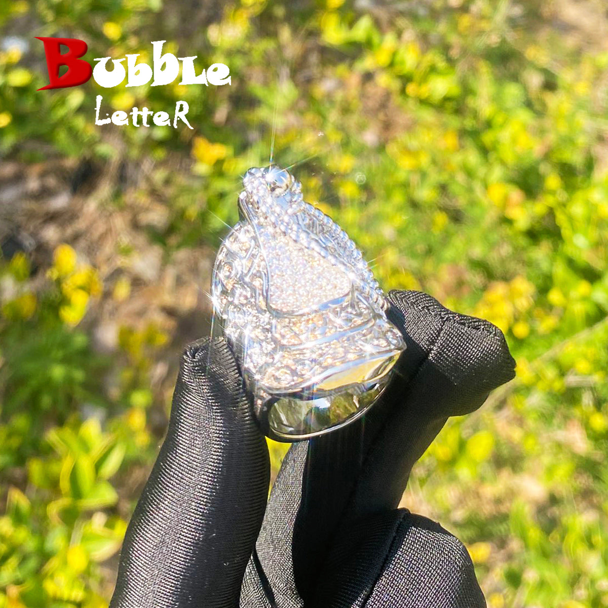 Bubble Letter Iced Out Saddle Ring for Men Real Gold Plated Copper Cubic Zirconia Hip Hop Jewelry