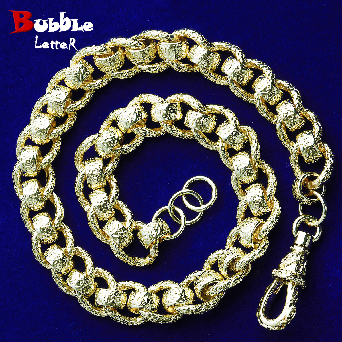 Bubble Letter Pattered Ring Roller Belcher Chain for Men Albert Clasp Hip Hop Jewelry