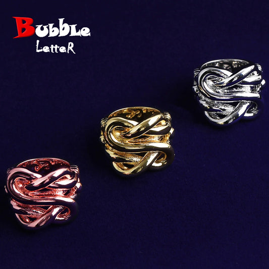 Bubble Letter Iced Out Keeper Ring for Men Real Gold Plated Cubic Zirconia Hip Hop Jewelry