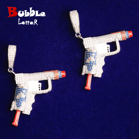 Bubble Letter Iced Out Gang Pendant Necklace for Men Real Gold Plated Cubic Zirconia Hip Hop Jewelry