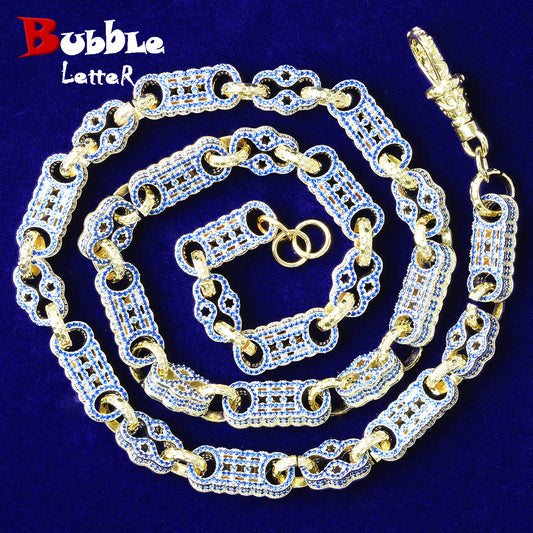 Bubble Letter Iced Out Gold Stones Star Bar Link Chain for Men Necklace Choker Real Copper Cubic Zirconia Gold Plated Hip Hop Jewelry