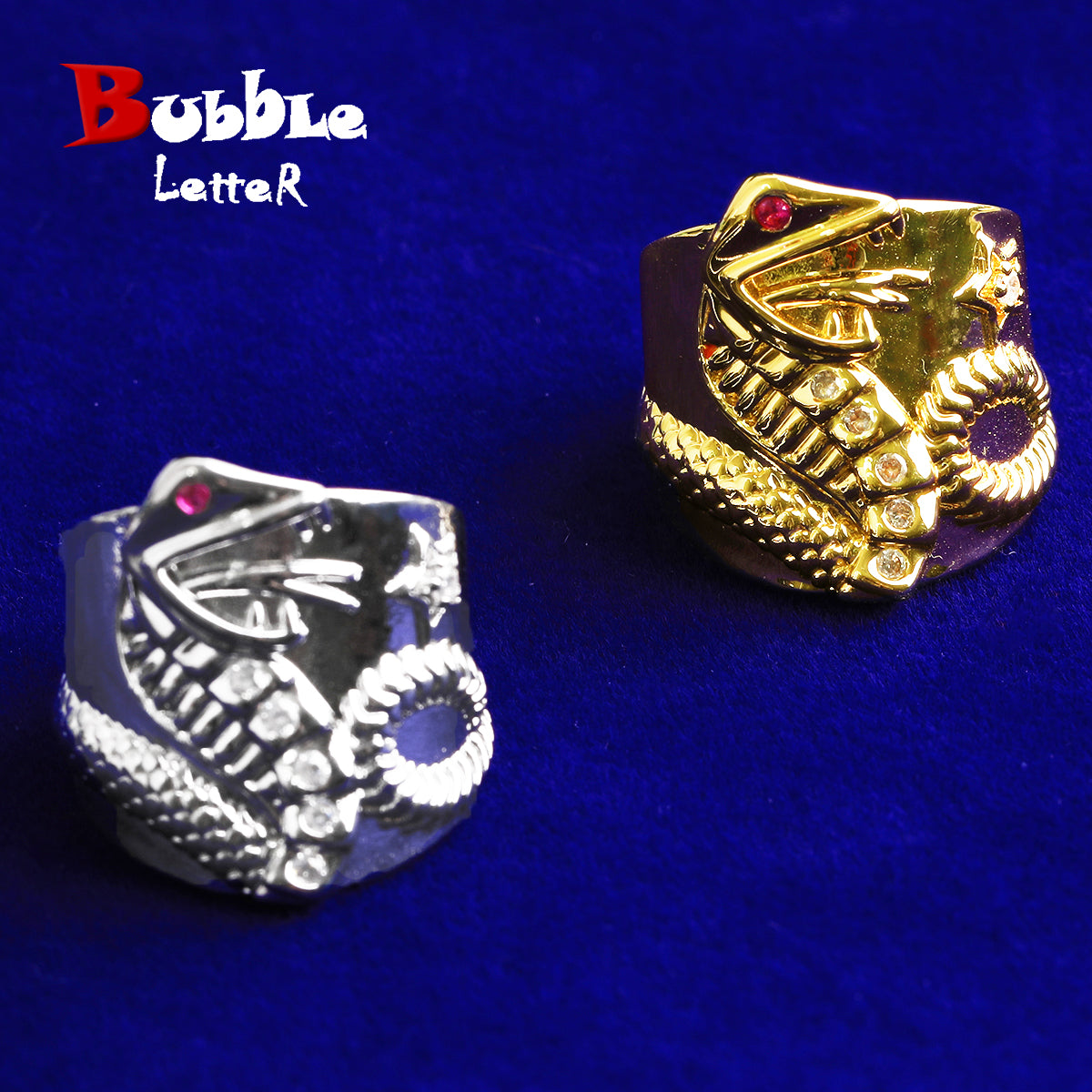 Bubble Letter Iced Out Snake Ring for Men Real Gold Plated Hip Hop Jewelry
