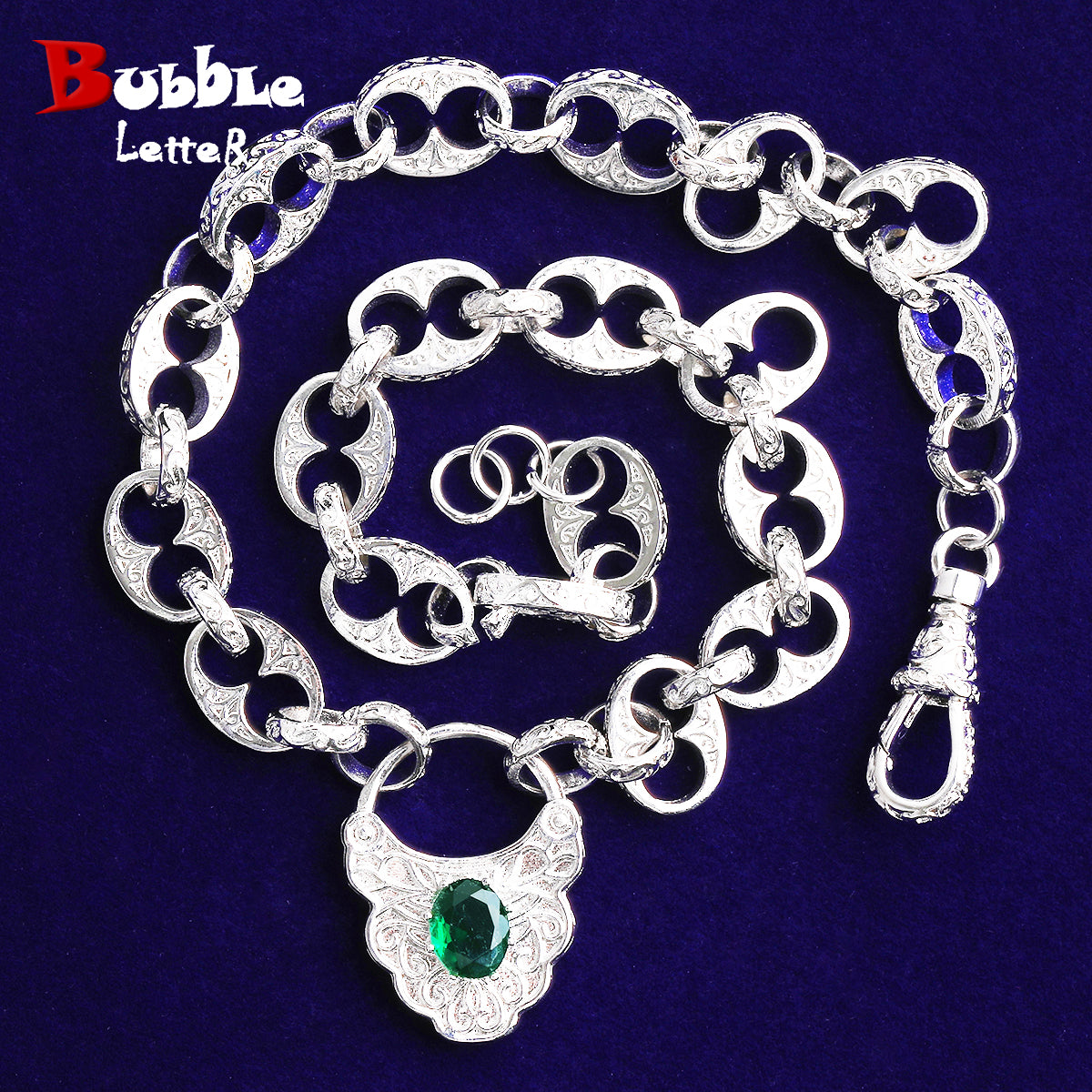 Bubble Letter Luxury Chain Necklace for Women with Emerald Pendant Real Gold Plated Copper Cubic Zirconia Hip Hop Jewelry