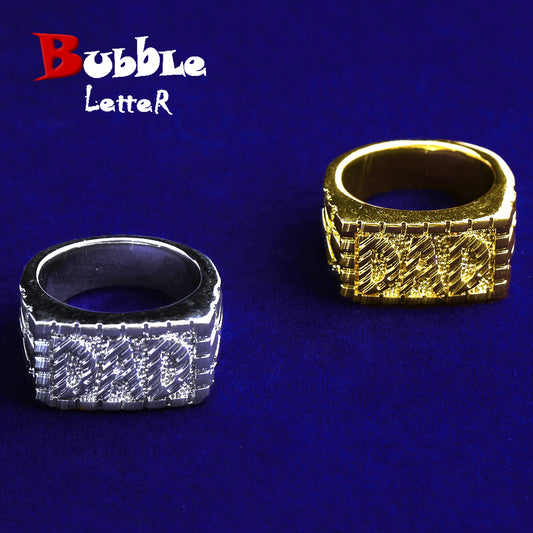 Bubble Letter Dad Ring for Men Real Gold Plated Rapper Street Hip Hop Jewelry
