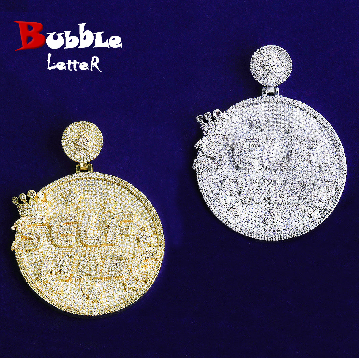 Bubble Letter Iced Out Self Made Dics Necklace Pendant for Men 5A Cubic Zirconia Gold Plated Hip Hop Jewelry