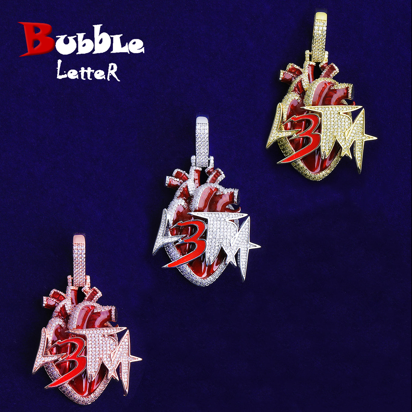 Bubble Letter Iced Out Colgante L3tra Grande Oro Blanco Necklace Pendant for Men 5A Cubic Zirconia Gold Plated Hip Hop Jewelry