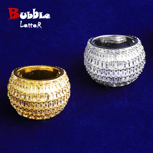 Bubble Letter Iced Out Baguette Ring for Men 5A Cubic Zirconia Real Gold Plated Hip Hop Jewelry