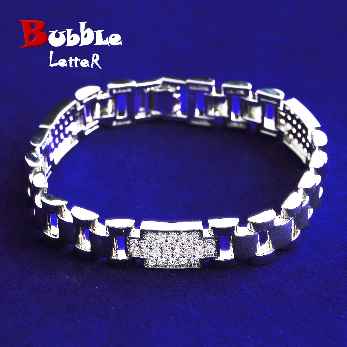 Bubble Letter Watch Belt Link Bracelet for Men Real Gold Plated Hip Hop Jewelry