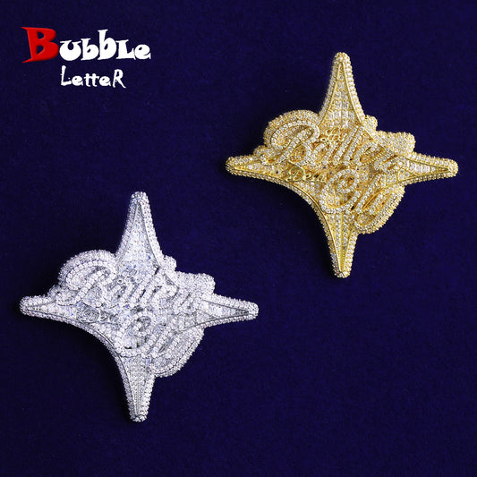 Bubble Letter Iced Out Balle De La City Necklace Pendant for Men 5A Cubic Zirconia Hip Hop Jewelry
