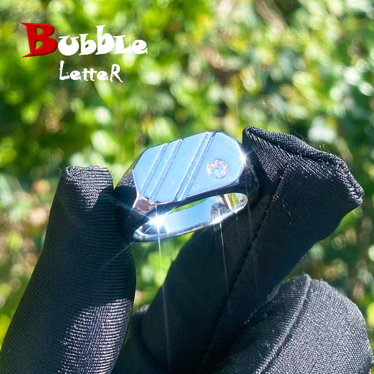 Bubble Letter Luxury Ring for Men Real Gold Plated Copper Cubic Zirconia Hip Hop Jewelry