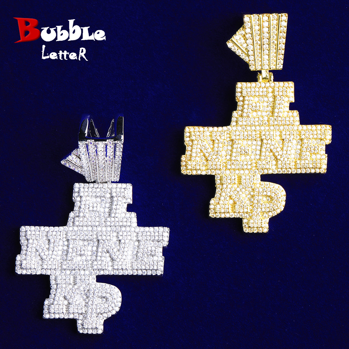 Bubble Letter Iced Out El Ne Ne Kp Necklace Pendant for Men Real Gold Plated Hip Hop Jewelry