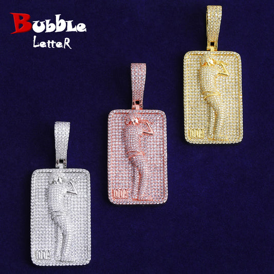 Bubble Letter Iced Out Dog Tag Singer Necklace Pendant for Men Real Gold Plated 5A Grade Hip Hop Jewelry