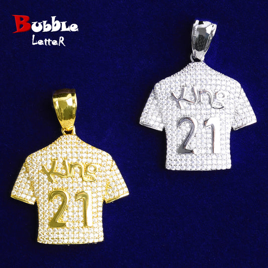 Bubble Letter Iced Out King 21 Necklace Pendant for Men 5A Cubic Zirconia Hip Hop Jewelry
