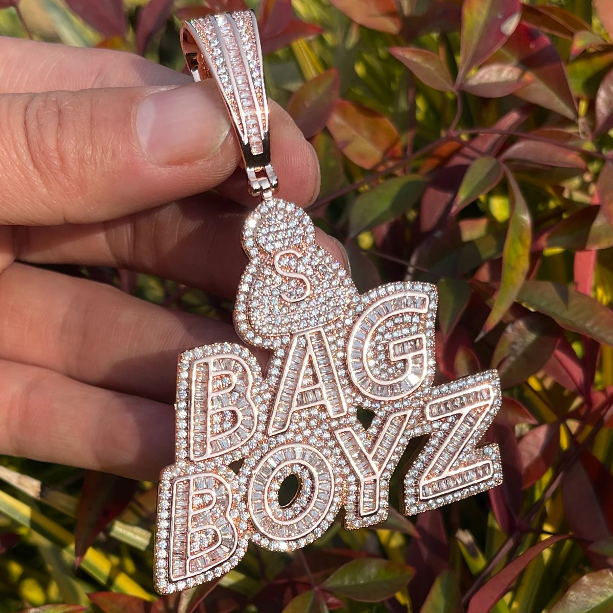 Bubble Letter Jewelry Iced Out Necklace for Men Prong Setting Charms BAG BOYZ Pendant Hip Hop Jewelry