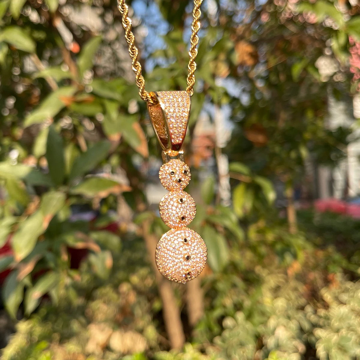 Bubble Letter Iced Out Pendant Snowman Necklace for Men Real Gold Plated Hip Hop Jewelry Drop Shipping Products