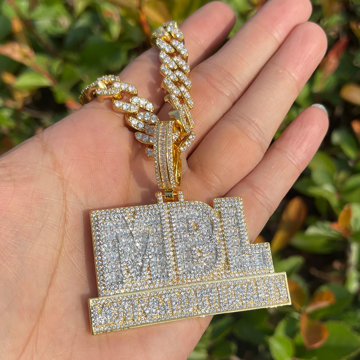 Bubble Letter Iced Out Necklace for Men Prong Setting Motivated By Loyalty Pendant Hip Hop Jewelry