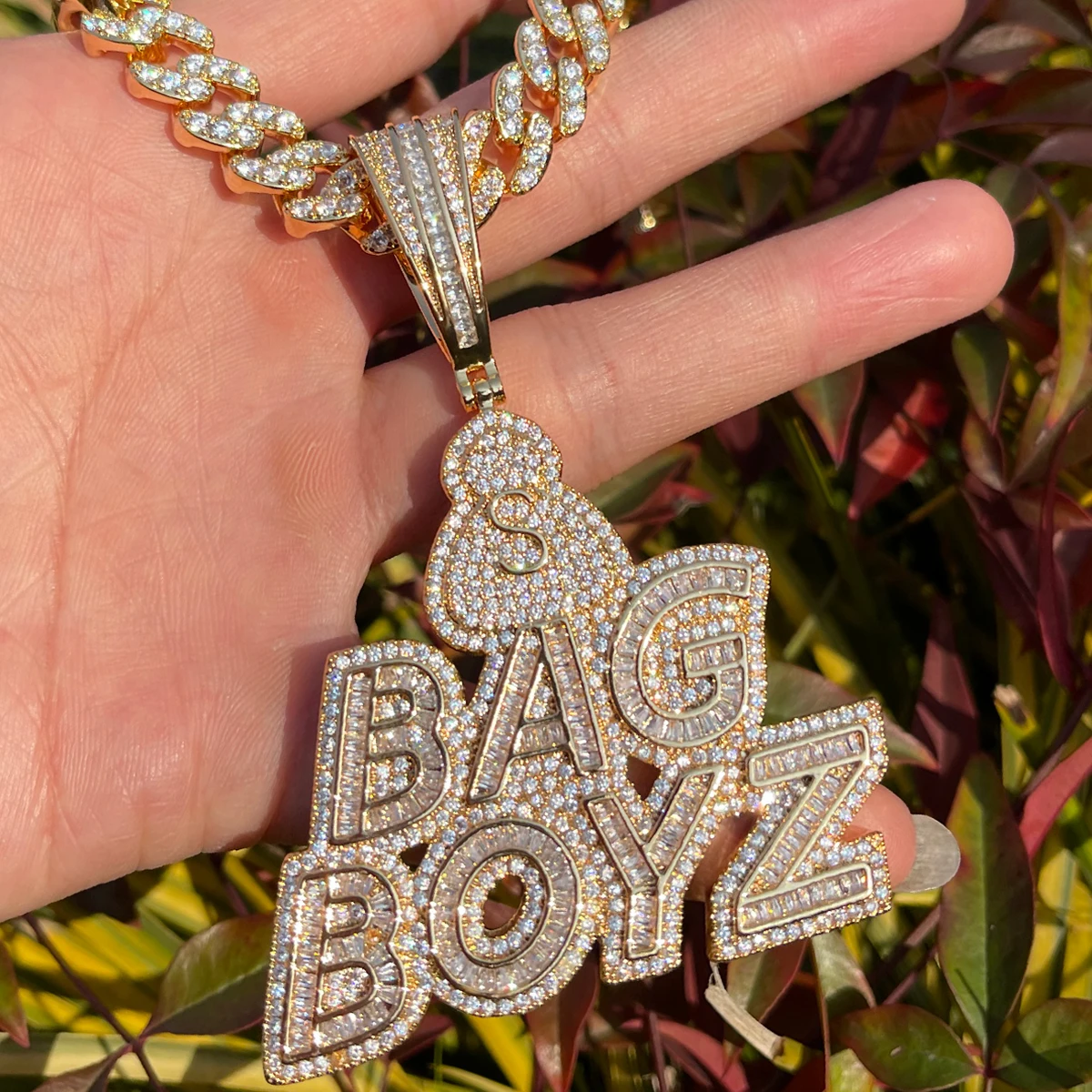 Bubble Letter Jewelry Iced Out Necklace for Men Prong Setting Charms BAG BOYZ Pendant Hip Hop Jewelry