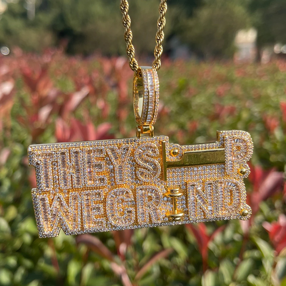 Bubble Letter They Sleep Wegrind Necklace Pendant for Men Cubic Zirconia Real Copper Hip Hop Fashion Jewelry