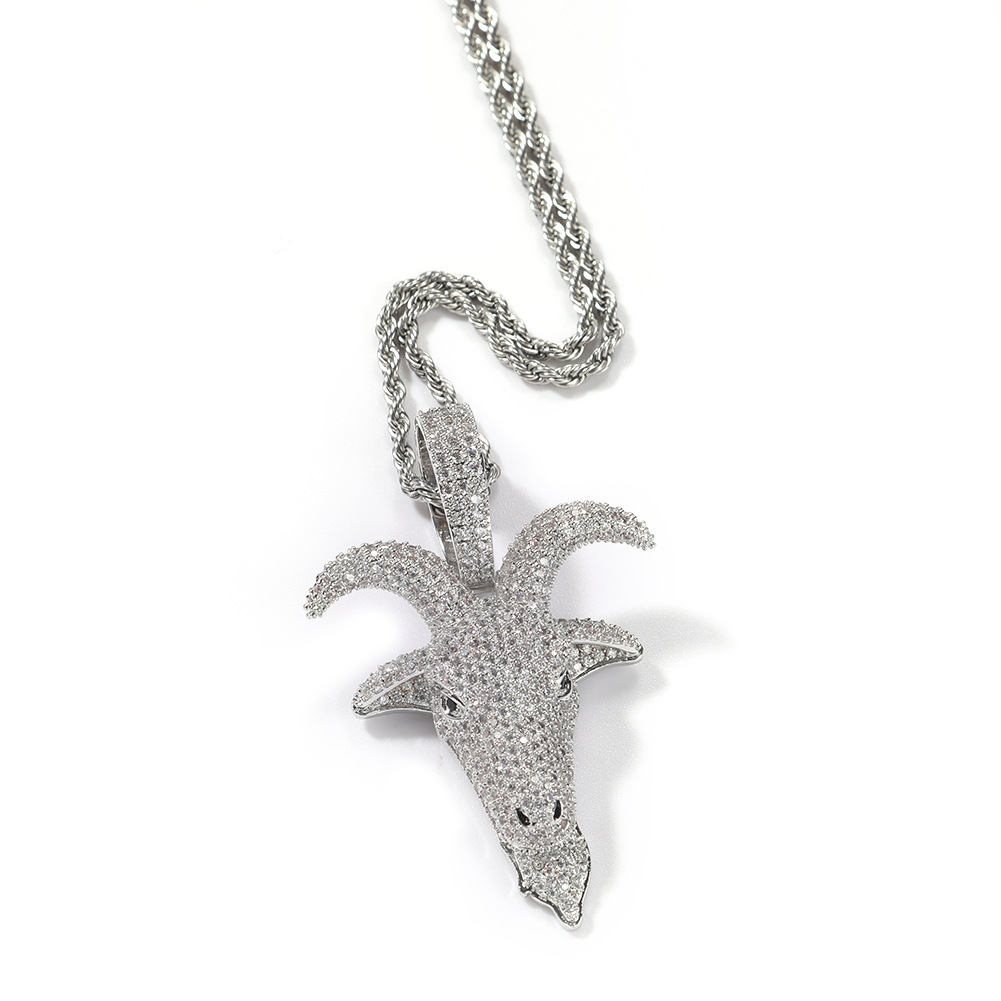 Bubble Letter Sheep Head Pendant Men Zircon Hip Hop Necklace Rock Jewelry