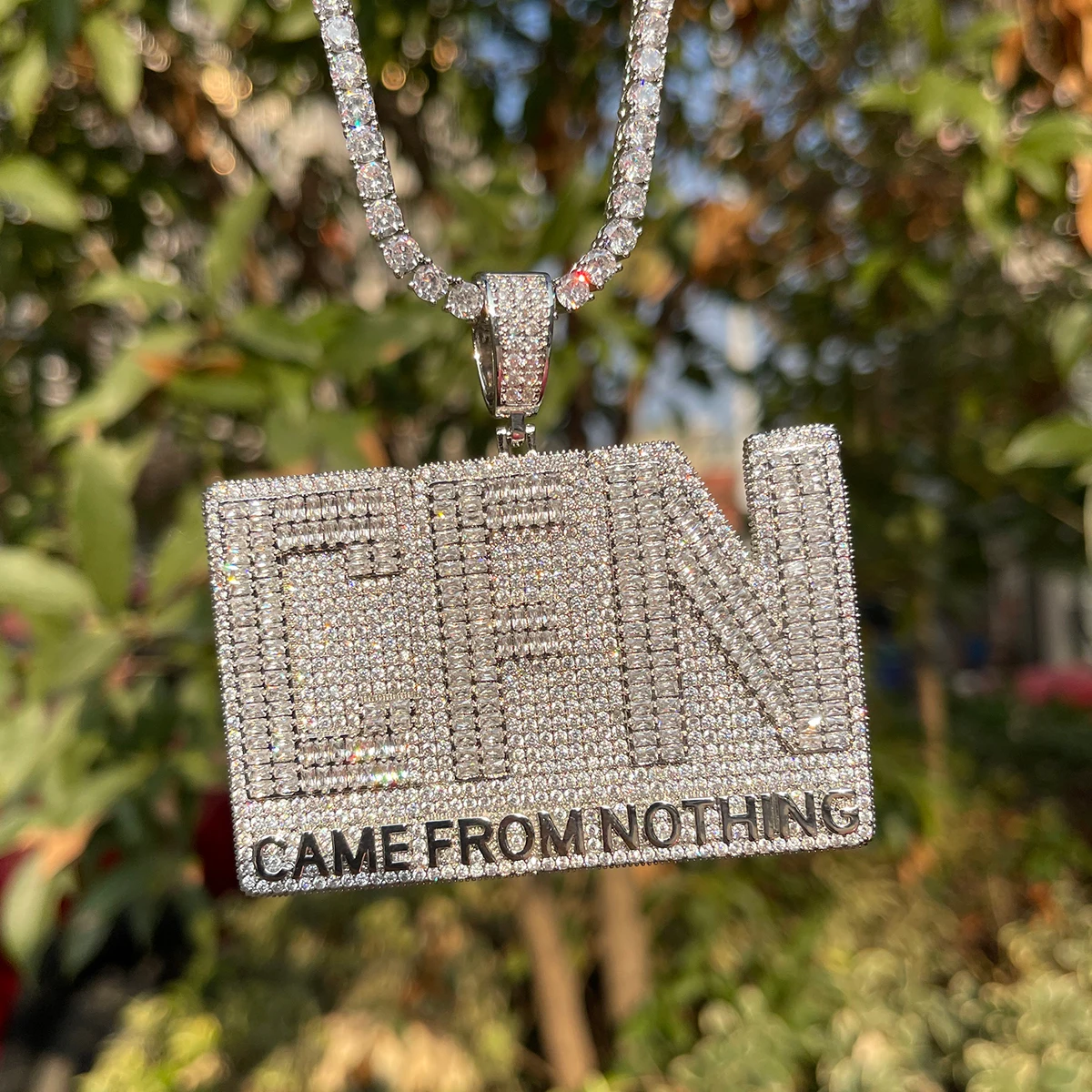 Bubble Letter Pendant Iced Out Necklace for Men Came From Nothing Charms Bling Hip Hop Jewelry 2023 Trending