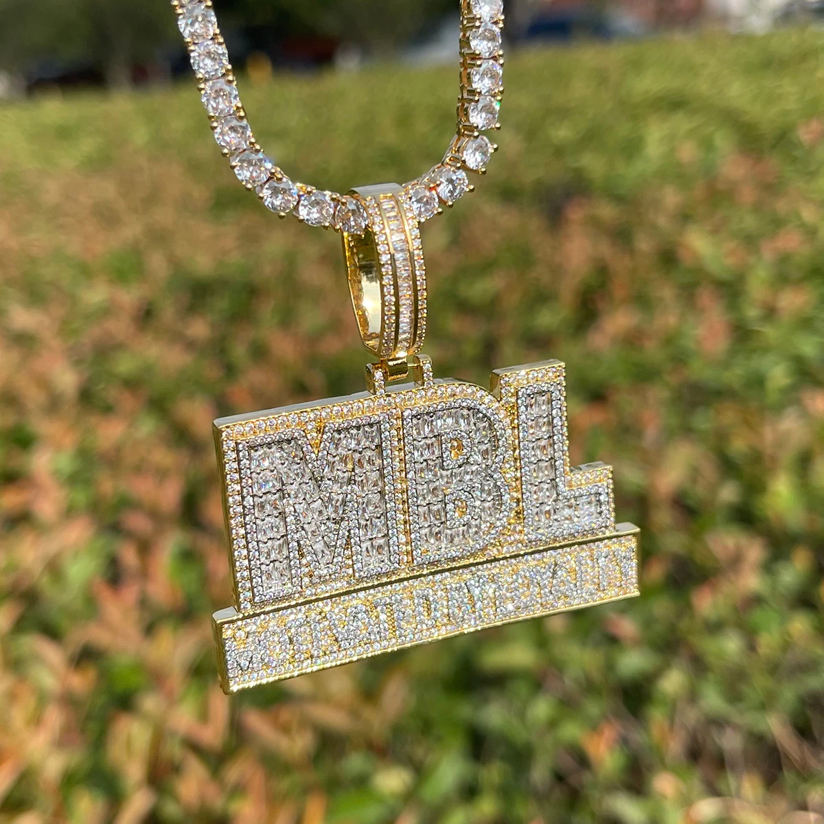 Bubble Letter Iced Out Necklace for Men Prong Setting Motivated By Loyalty Pendant Hip Hop Jewelry