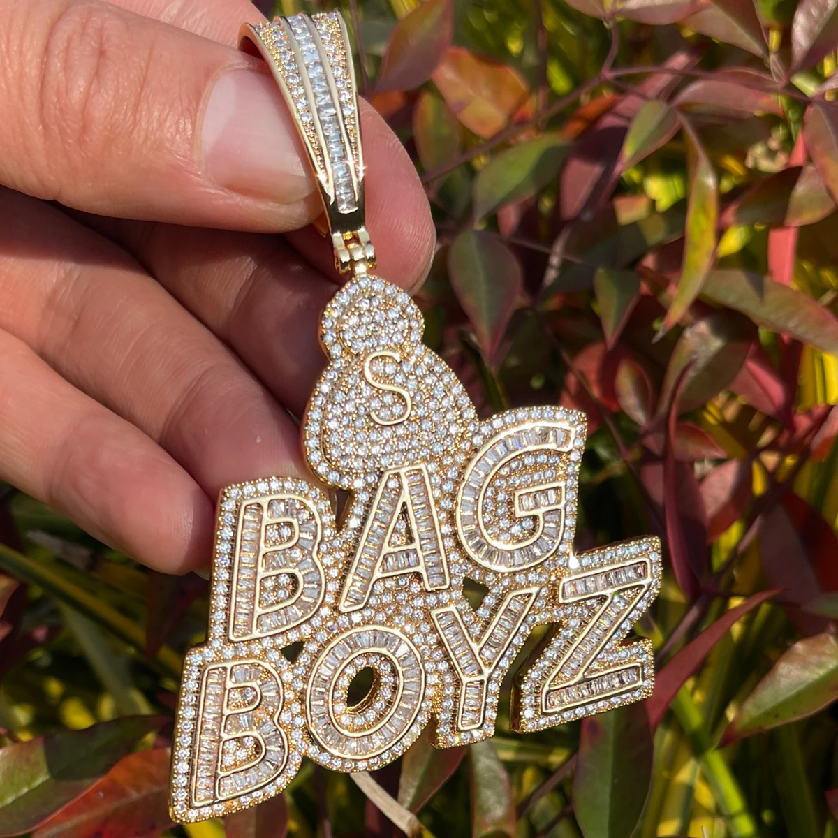 Bubble Letter Jewelry Iced Out Necklace for Men Prong Setting Charms BAG BOYZ Pendant Hip Hop Jewelry