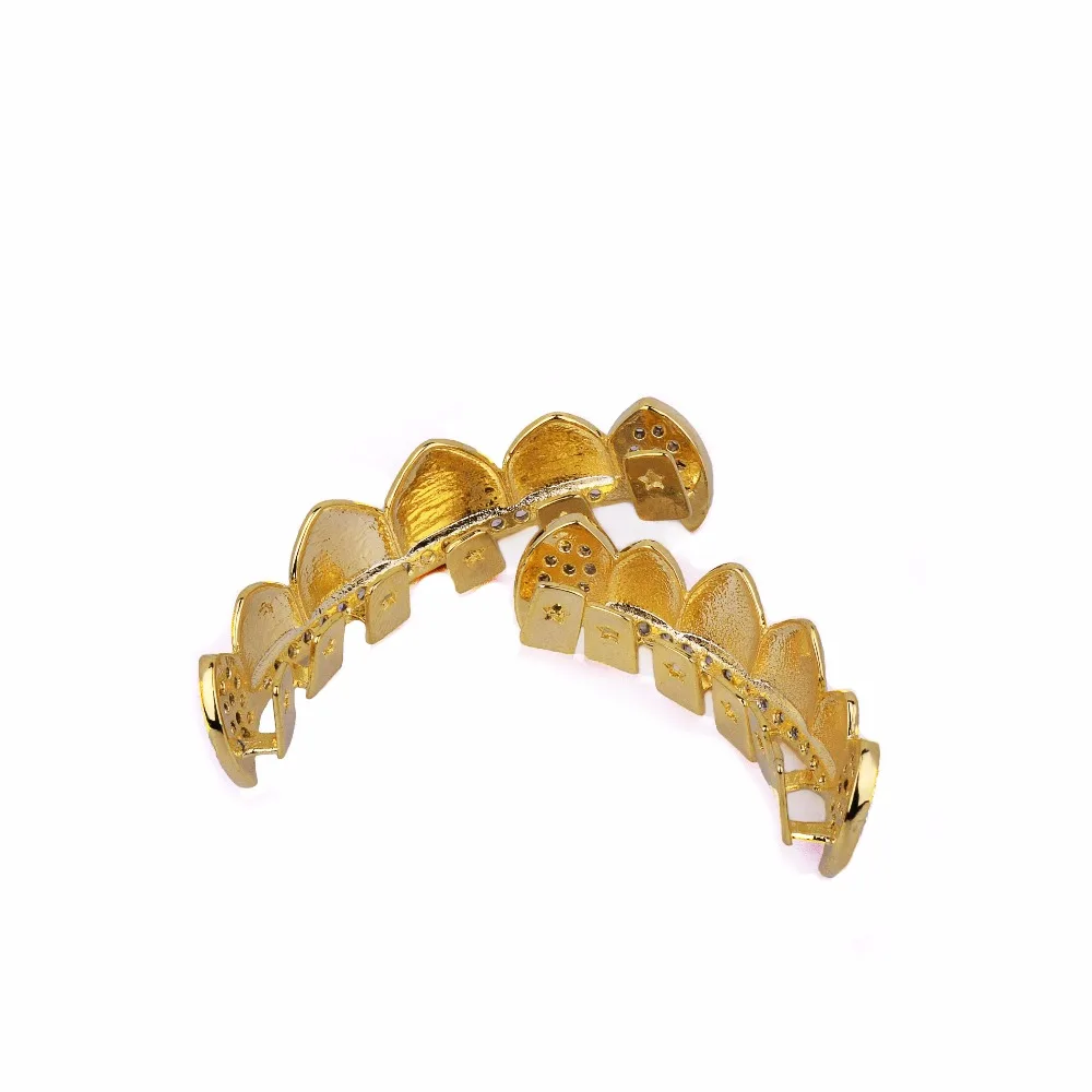 Bubble Letter Hip Hop Grillz Teeth Iced Zircon Fang Mouth teeth Caps Top & Bottom Tooth Set Men Women Vampire Fashion Jewelry