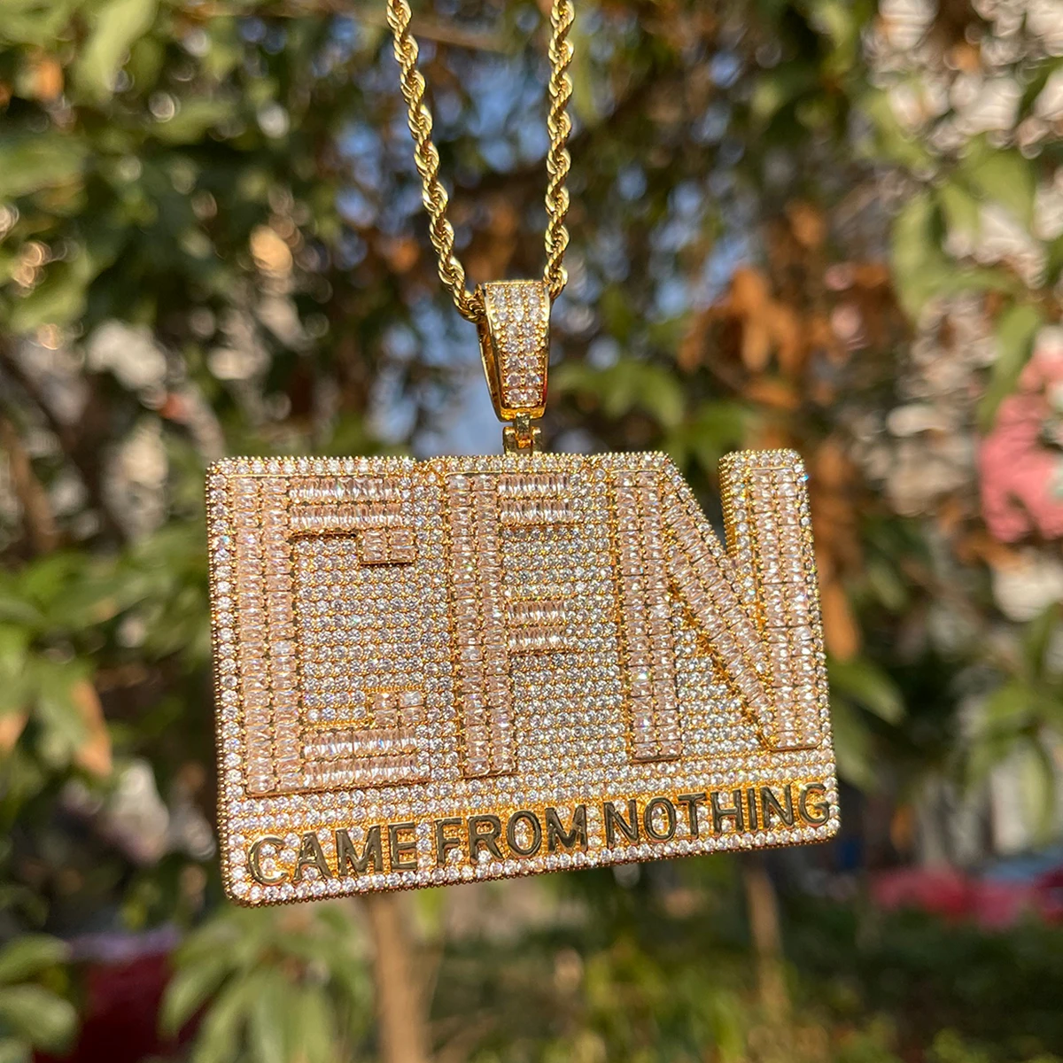 Bubble Letter Pendant Iced Out Necklace for Men Came From Nothing Charms Bling Hip Hop Jewelry 2023 Trending