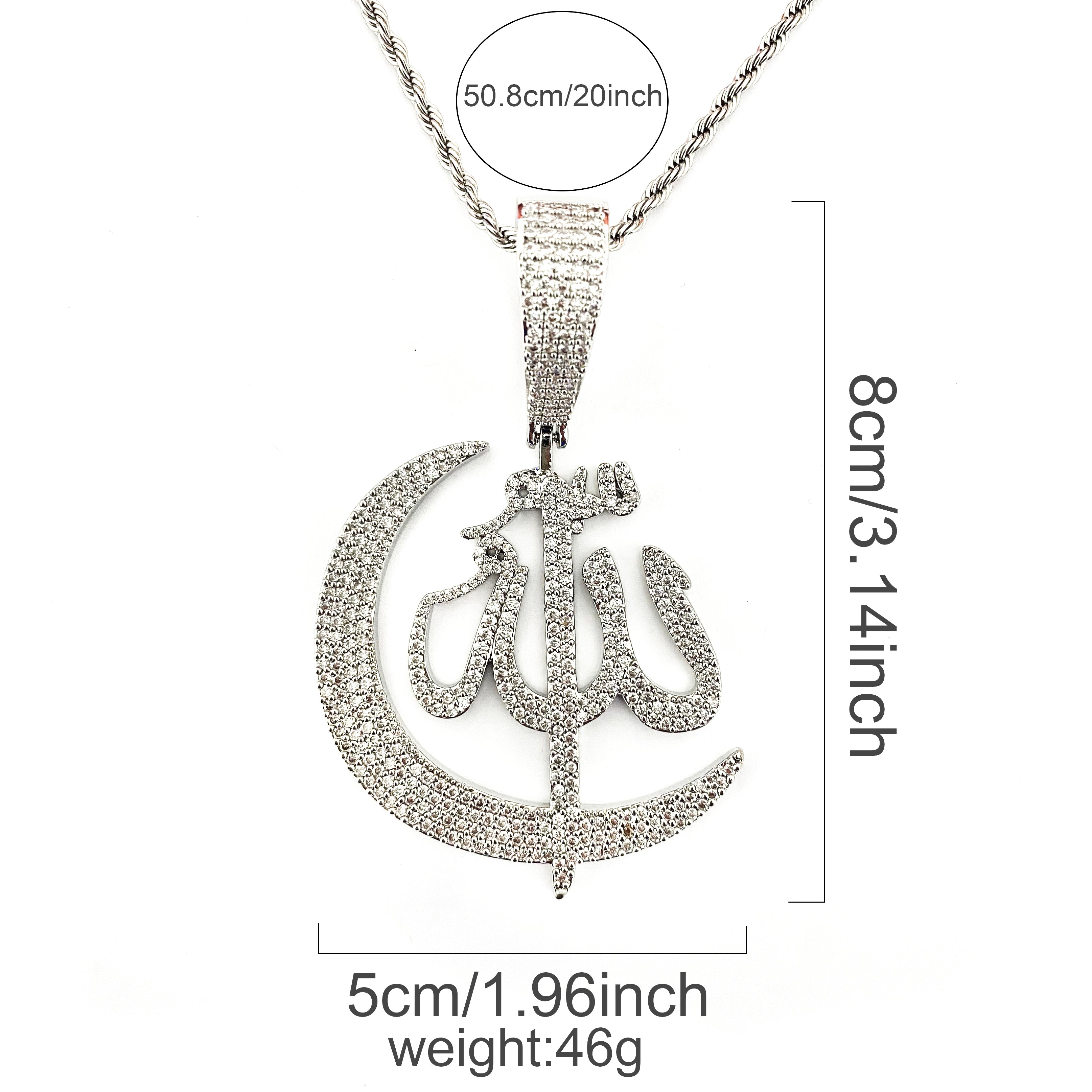 Bubble Letter Iced Out Moon Ahlla Pendant Neckalce for Men Micro Pave Prong Setting Cubic Zirconia Hip Hop Jewelry