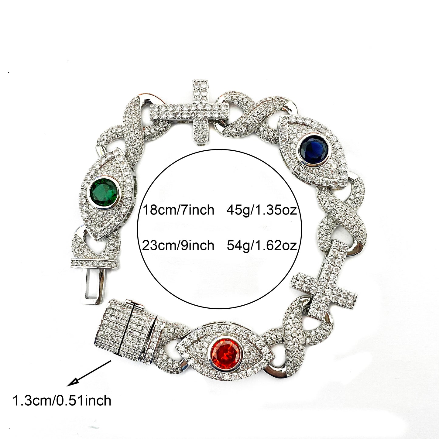 Bubble Letter Colorful Eye Infinity Cross Link Bracelet for Women Real Gold Plated Cubic Zirconia Hip Hop Jewelry