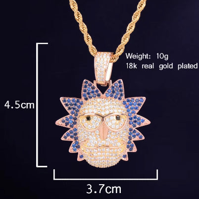 Bule lettebbr Men's Cartoon Character Face Pendant Iced Out Necklace Bling Cubic Zircon Personality Hip Hop Rock Jewelry