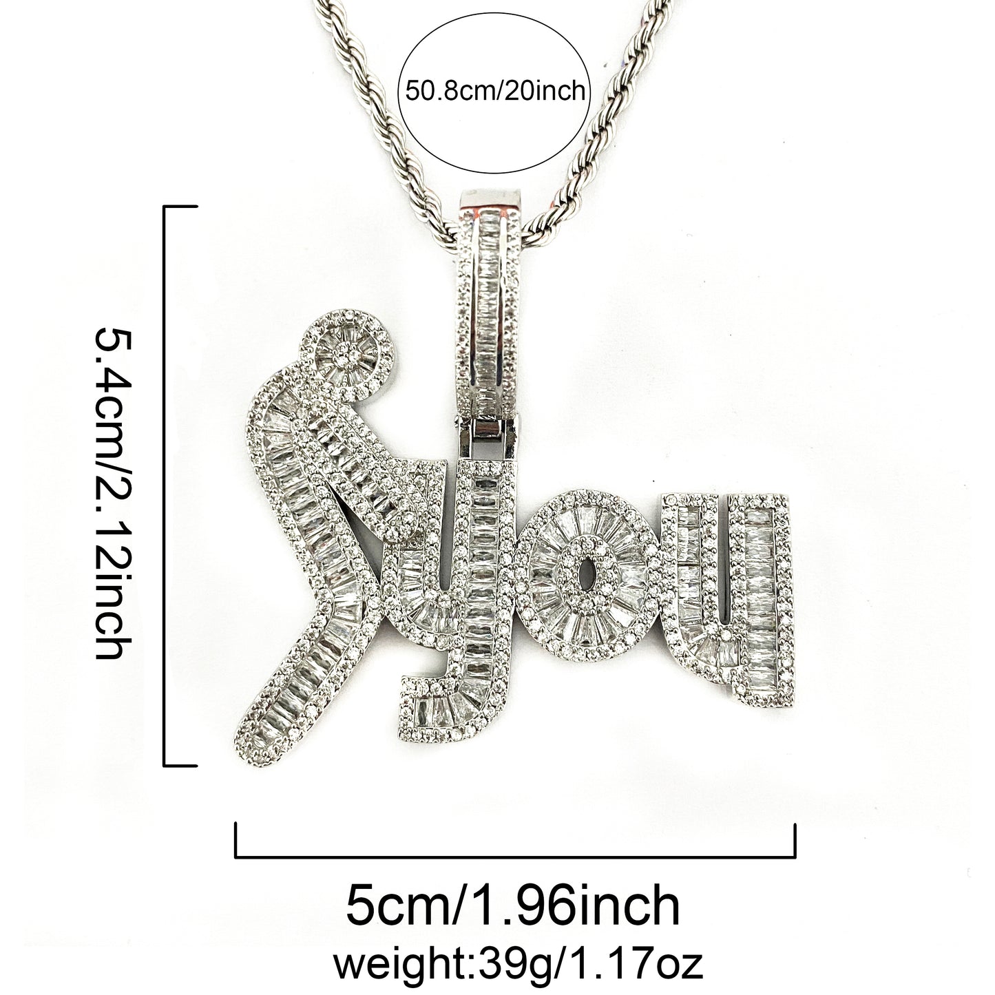 Bubble Letter Iced Out Pendant Necklace for Men F*ck You Charm Real Gold Plated Hip Hop Jewelry